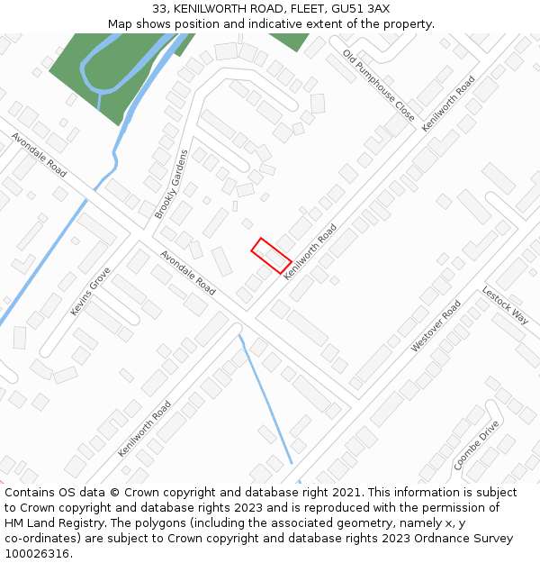 33, KENILWORTH ROAD, FLEET, GU51 3AX: Location map and indicative extent of plot