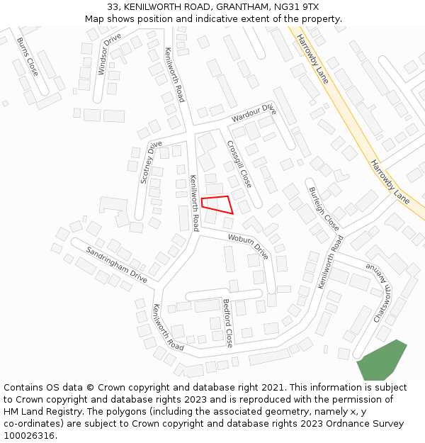 33, KENILWORTH ROAD, GRANTHAM, NG31 9TX: Location map and indicative extent of plot
