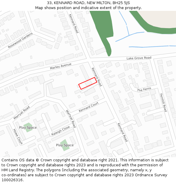 33, KENNARD ROAD, NEW MILTON, BH25 5JS: Location map and indicative extent of plot