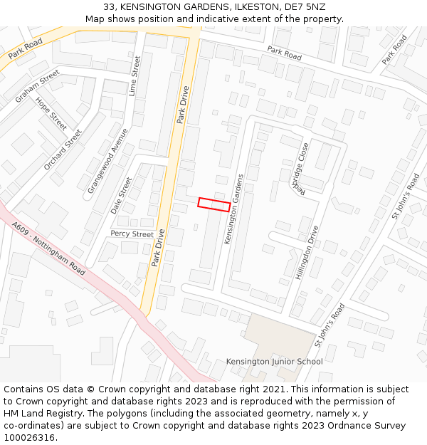 33, KENSINGTON GARDENS, ILKESTON, DE7 5NZ: Location map and indicative extent of plot