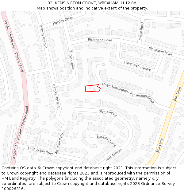 33, KENSINGTON GROVE, WREXHAM, LL12 8AJ: Location map and indicative extent of plot