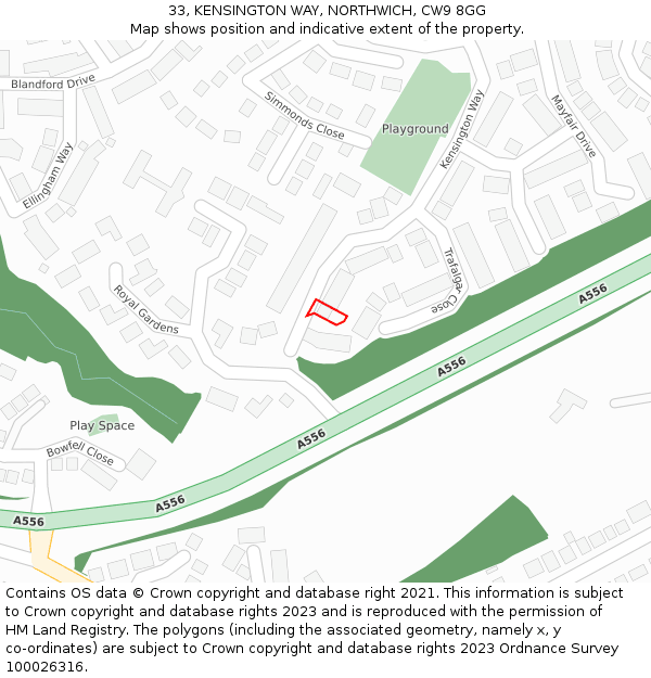 33, KENSINGTON WAY, NORTHWICH, CW9 8GG: Location map and indicative extent of plot