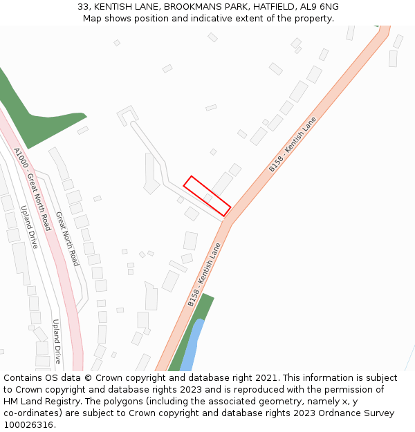 33, KENTISH LANE, BROOKMANS PARK, HATFIELD, AL9 6NG: Location map and indicative extent of plot