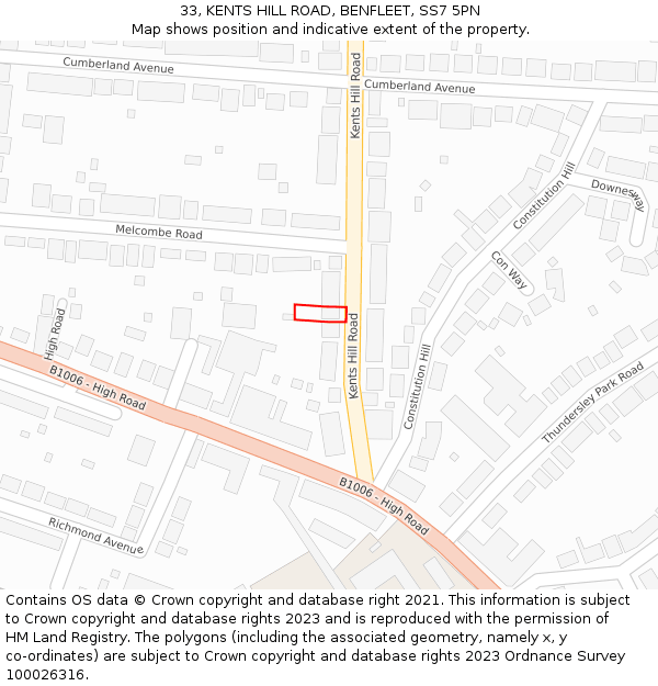 33, KENTS HILL ROAD, BENFLEET, SS7 5PN: Location map and indicative extent of plot