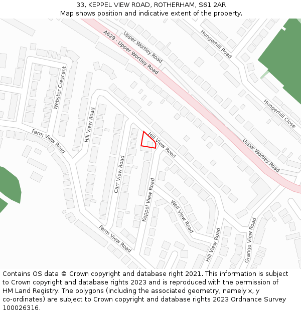 33, KEPPEL VIEW ROAD, ROTHERHAM, S61 2AR: Location map and indicative extent of plot