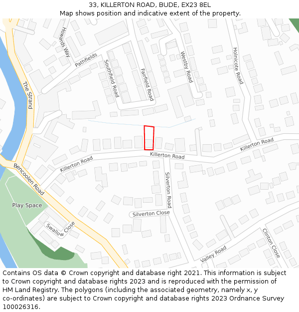 33, KILLERTON ROAD, BUDE, EX23 8EL: Location map and indicative extent of plot
