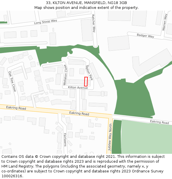 33, KILTON AVENUE, MANSFIELD, NG18 3GB: Location map and indicative extent of plot