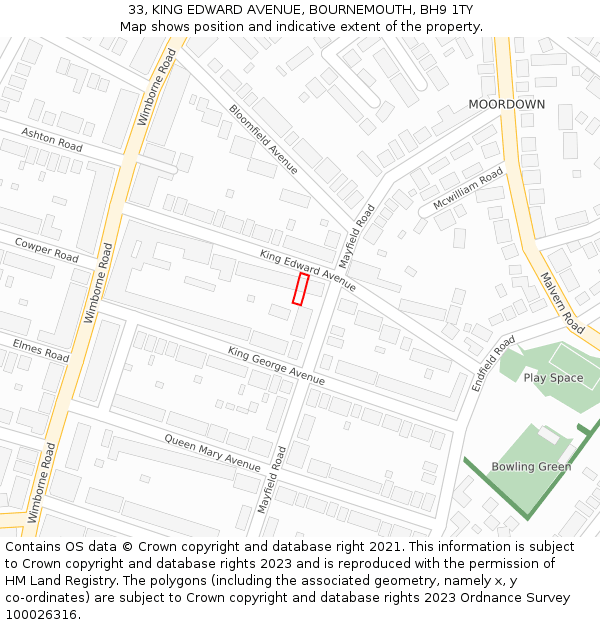 33, KING EDWARD AVENUE, BOURNEMOUTH, BH9 1TY: Location map and indicative extent of plot