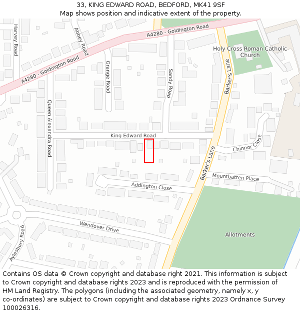 33, KING EDWARD ROAD, BEDFORD, MK41 9SF: Location map and indicative extent of plot