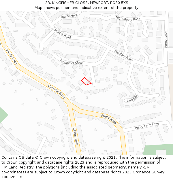 33, KINGFISHER CLOSE, NEWPORT, PO30 5XS: Location map and indicative extent of plot