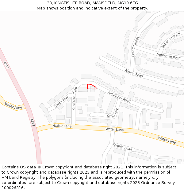 33, KINGFISHER ROAD, MANSFIELD, NG19 6EG: Location map and indicative extent of plot