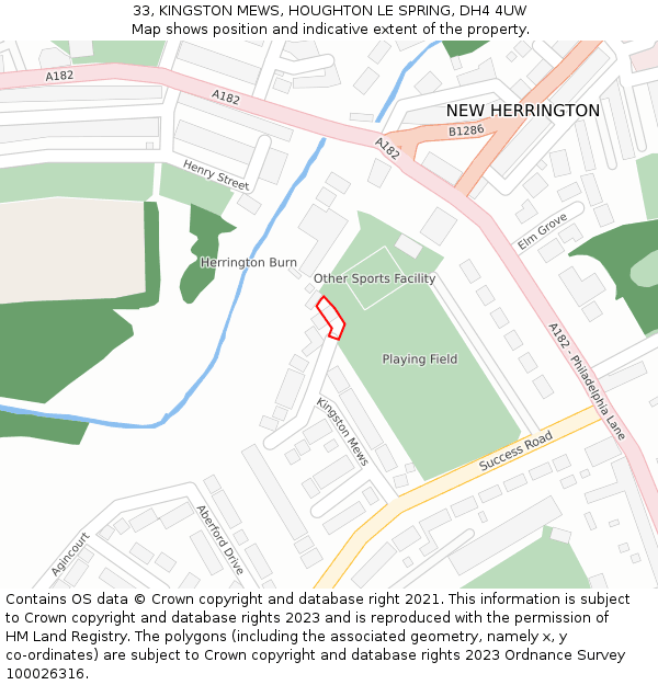 33, KINGSTON MEWS, HOUGHTON LE SPRING, DH4 4UW: Location map and indicative extent of plot