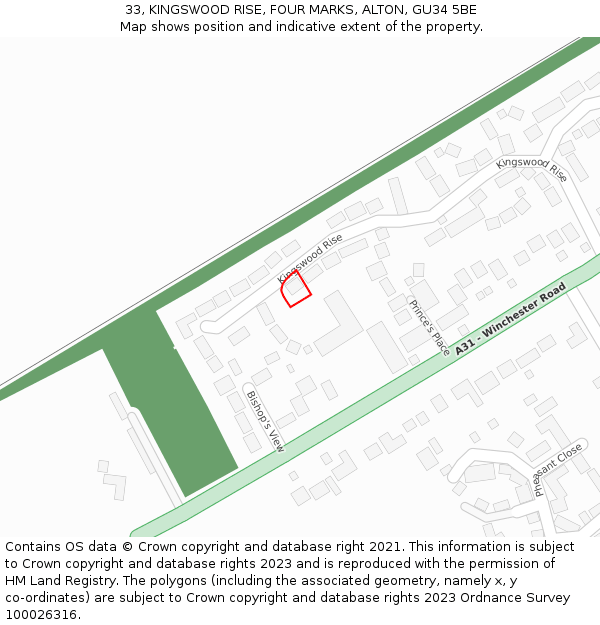 33, KINGSWOOD RISE, FOUR MARKS, ALTON, GU34 5BE: Location map and indicative extent of plot