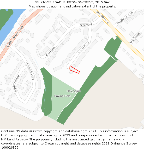 33, KINVER ROAD, BURTON-ON-TRENT, DE15 0AY: Location map and indicative extent of plot