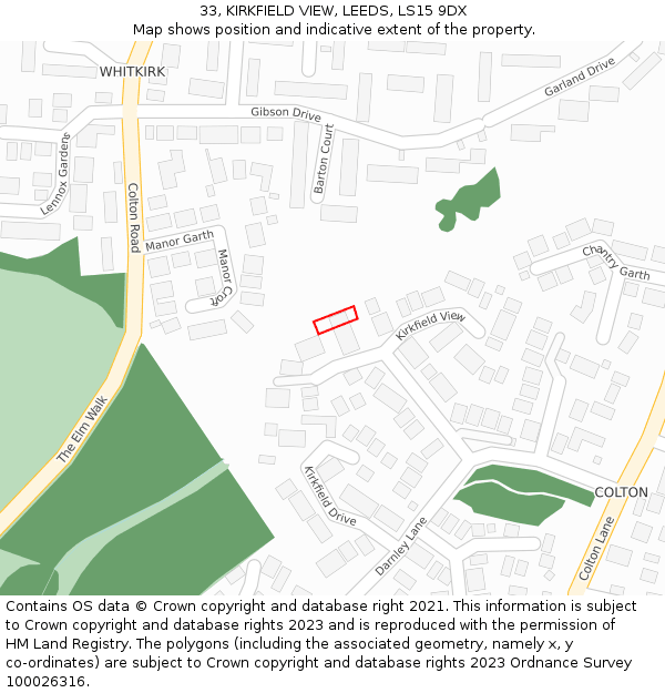 33, KIRKFIELD VIEW, LEEDS, LS15 9DX: Location map and indicative extent of plot