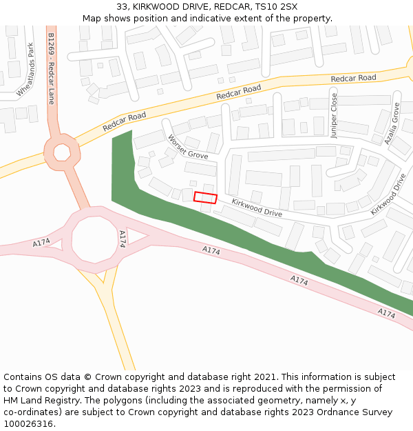 33, KIRKWOOD DRIVE, REDCAR, TS10 2SX: Location map and indicative extent of plot