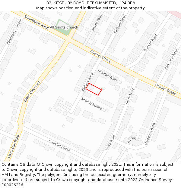 33, KITSBURY ROAD, BERKHAMSTED, HP4 3EA: Location map and indicative extent of plot