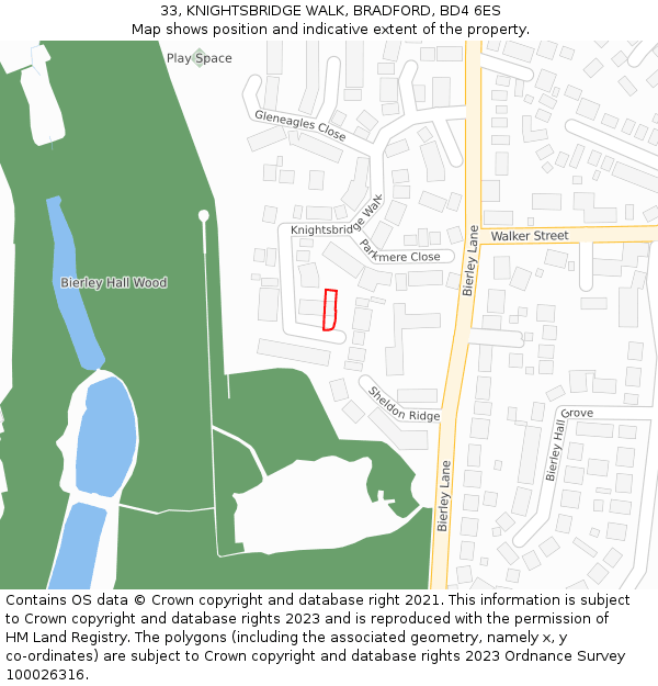 33, KNIGHTSBRIDGE WALK, BRADFORD, BD4 6ES: Location map and indicative extent of plot