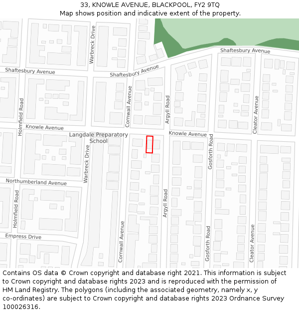 33, KNOWLE AVENUE, BLACKPOOL, FY2 9TQ: Location map and indicative extent of plot