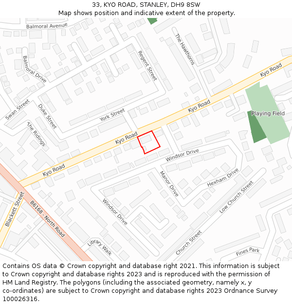 33, KYO ROAD, STANLEY, DH9 8SW: Location map and indicative extent of plot