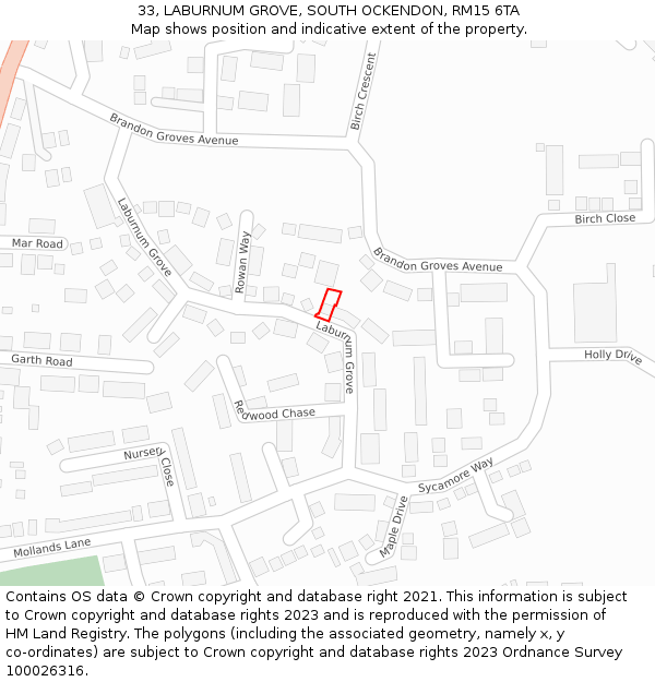 33, LABURNUM GROVE, SOUTH OCKENDON, RM15 6TA: Location map and indicative extent of plot