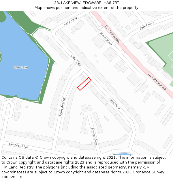 33, LAKE VIEW, EDGWARE, HA8 7RT: Location map and indicative extent of plot