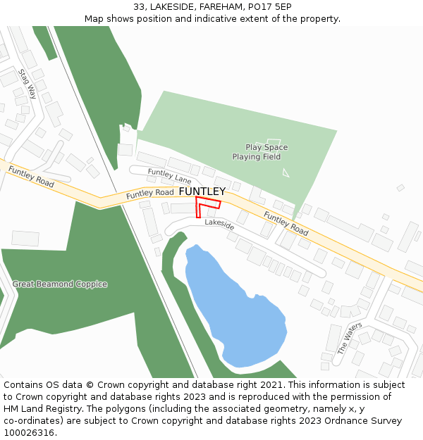 33, LAKESIDE, FAREHAM, PO17 5EP: Location map and indicative extent of plot