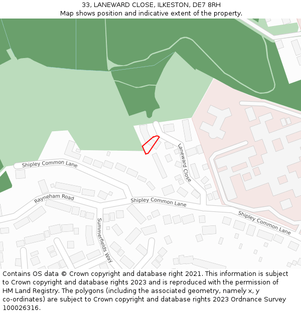 33, LANEWARD CLOSE, ILKESTON, DE7 8RH: Location map and indicative extent of plot