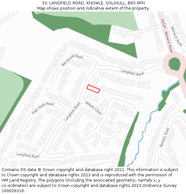 33, LANGFIELD ROAD, KNOWLE, SOLIHULL, B93 9PN: Location map and indicative extent of plot