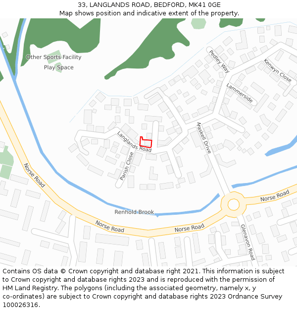 33, LANGLANDS ROAD, BEDFORD, MK41 0GE: Location map and indicative extent of plot