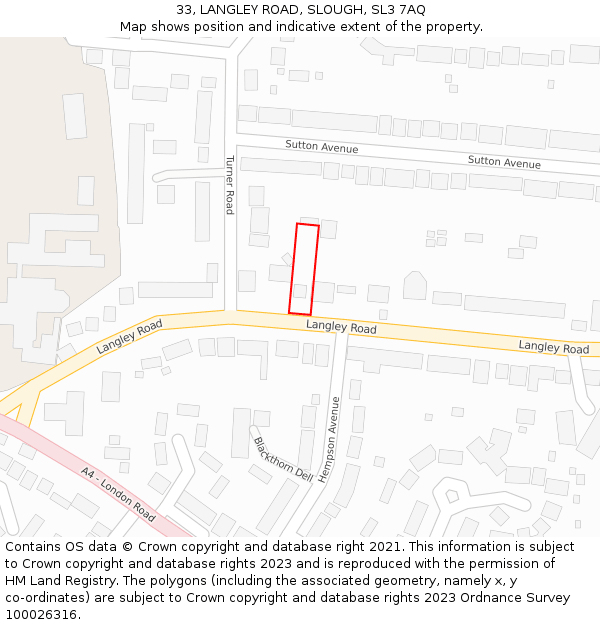 33, LANGLEY ROAD, SLOUGH, SL3 7AQ: Location map and indicative extent of plot