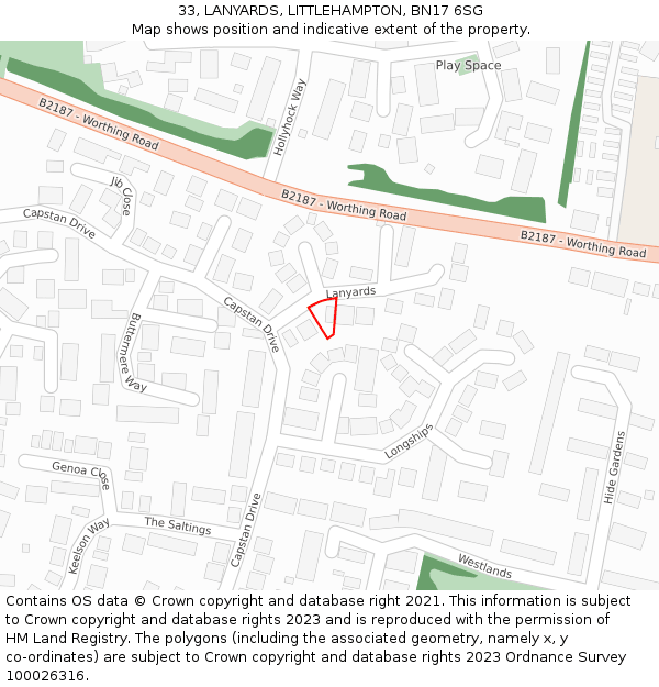 33, LANYARDS, LITTLEHAMPTON, BN17 6SG: Location map and indicative extent of plot