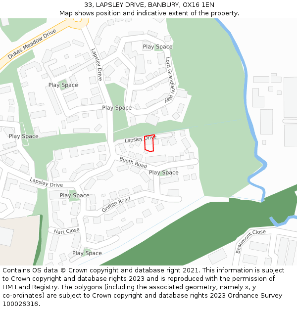 33, LAPSLEY DRIVE, BANBURY, OX16 1EN: Location map and indicative extent of plot