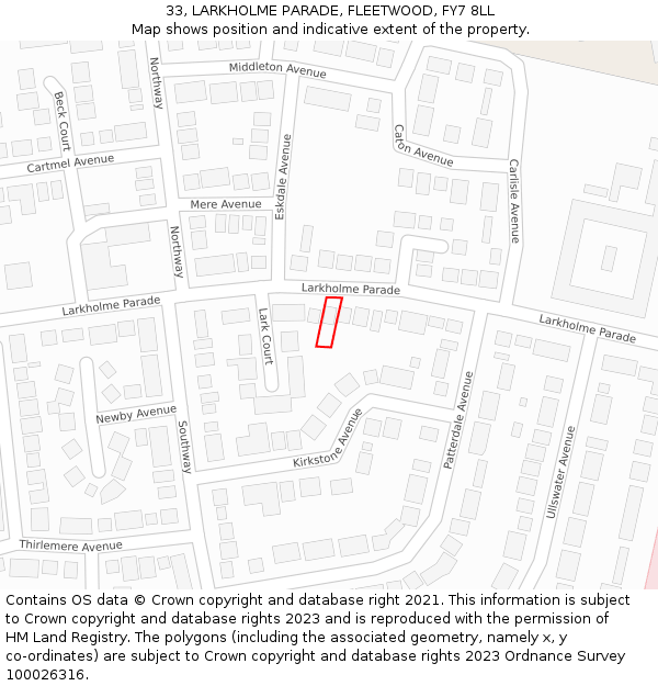 33, LARKHOLME PARADE, FLEETWOOD, FY7 8LL: Location map and indicative extent of plot