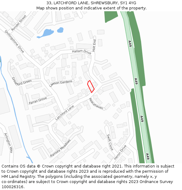 33, LATCHFORD LANE, SHREWSBURY, SY1 4YG: Location map and indicative extent of plot