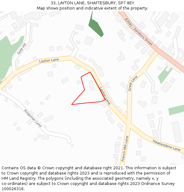 33, LAYTON LANE, SHAFTESBURY, SP7 8EY: Location map and indicative extent of plot