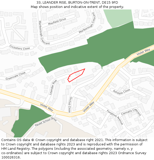 33, LEANDER RISE, BURTON-ON-TRENT, DE15 9FD: Location map and indicative extent of plot