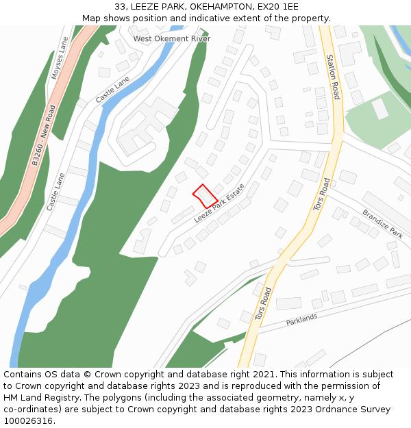 33, LEEZE PARK, OKEHAMPTON, EX20 1EE: Location map and indicative extent of plot