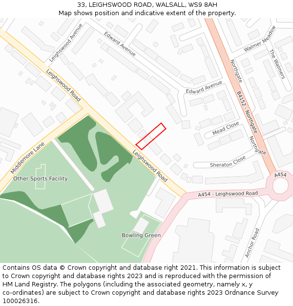 33, LEIGHSWOOD ROAD, WALSALL, WS9 8AH: Location map and indicative extent of plot