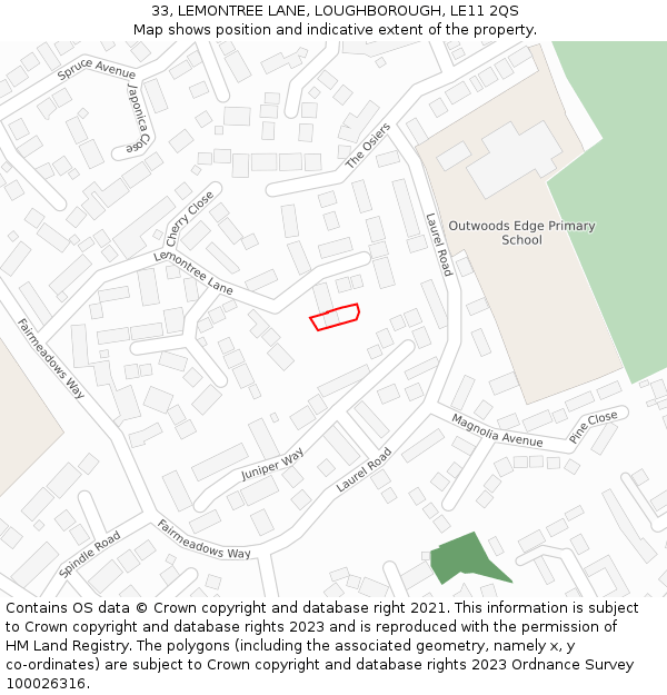 33, LEMONTREE LANE, LOUGHBOROUGH, LE11 2QS: Location map and indicative extent of plot