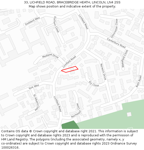 33, LICHFIELD ROAD, BRACEBRIDGE HEATH, LINCOLN, LN4 2SS: Location map and indicative extent of plot