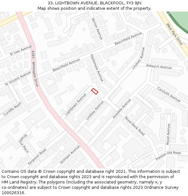 33, LIGHTBOWN AVENUE, BLACKPOOL, FY3 9JN: Location map and indicative extent of plot