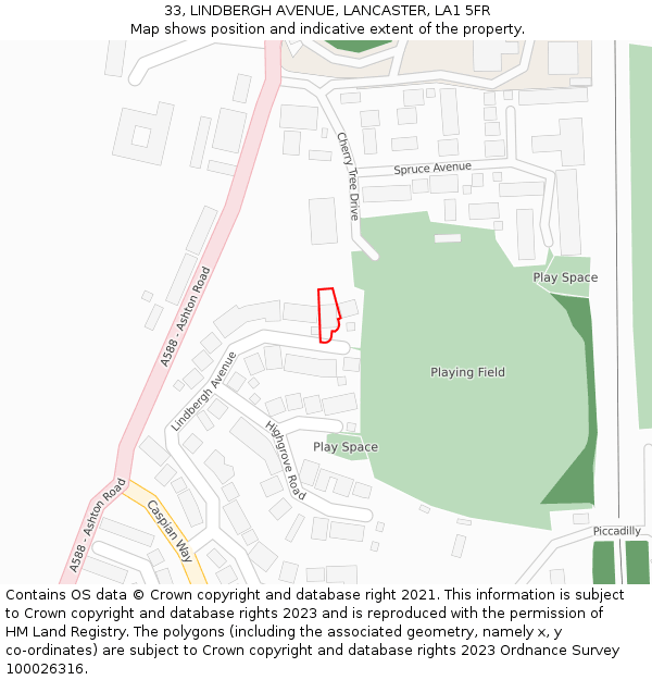 33, LINDBERGH AVENUE, LANCASTER, LA1 5FR: Location map and indicative extent of plot
