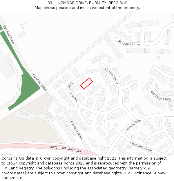33, LINGMOOR DRIVE, BURNLEY, BB12 8UY: Location map and indicative extent of plot