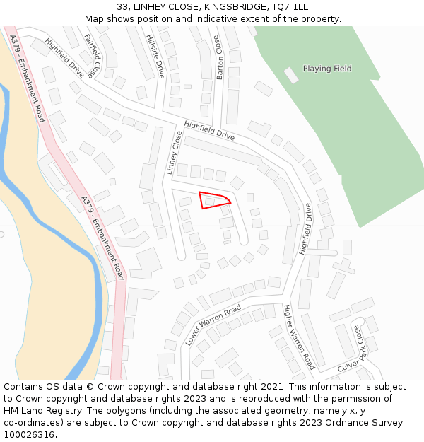 33, LINHEY CLOSE, KINGSBRIDGE, TQ7 1LL: Location map and indicative extent of plot