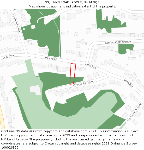 33, LINKS ROAD, POOLE, BH14 9QS: Location map and indicative extent of plot