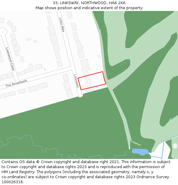 33, LINKSWAY, NORTHWOOD, HA6 2XA: Location map and indicative extent of plot