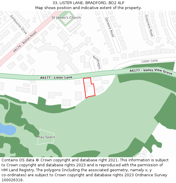 33, LISTER LANE, BRADFORD, BD2 4LP: Location map and indicative extent of plot