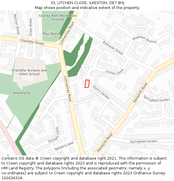 33, LITCHEN CLOSE, ILKESTON, DE7 8HJ: Location map and indicative extent of plot