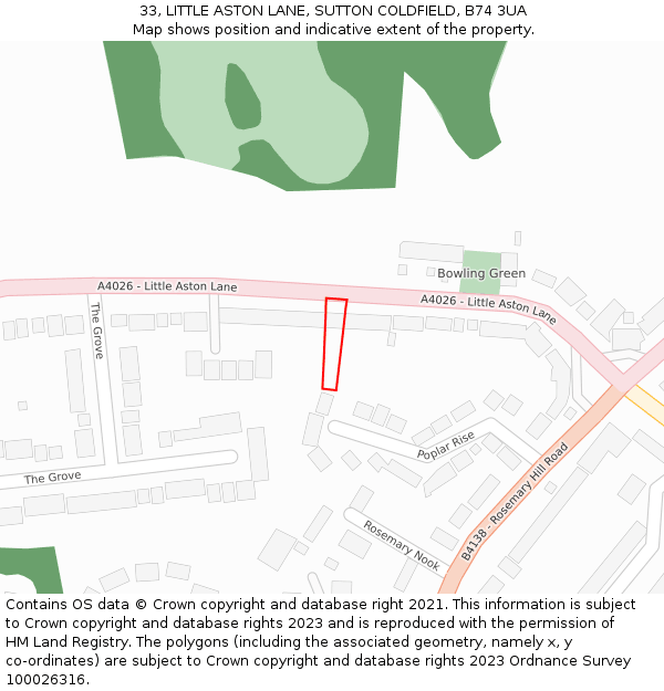 33, LITTLE ASTON LANE, SUTTON COLDFIELD, B74 3UA: Location map and indicative extent of plot